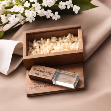 Personalized Crystal USB Drive with Walnut Box: Wedding Photography Gift