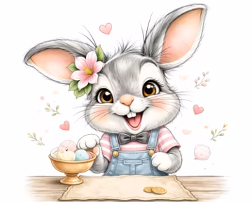 69 Bunny Ice Cream Clipart: Watercolor Rabbit PNG for Baby Dessert Birthday Nursery Art