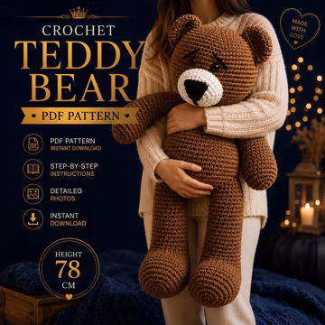 Giant Crochet Teddy Bear Pattern, Large Amigurumi PDF, 78cm Plush Toy (Digital Download)