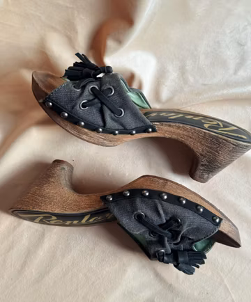 Replay Wooden Platform Mule Sandals with Lace-Up Detail (IT 36)