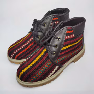 38 EU/ 8 US/ 6 UK Handwoven Kilim Ankle Boots: Women's Vintage Turkish Rug, Leather Trim