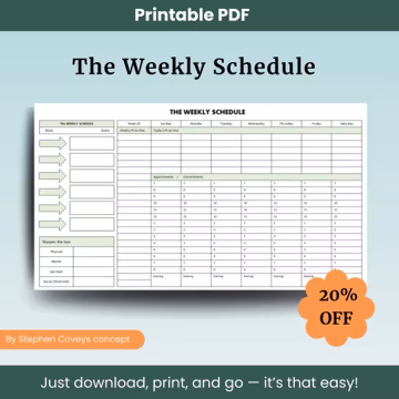 The Weekly Schedule - Stephen Covey - The 7 habits of Highly Effective People - Printable PDF