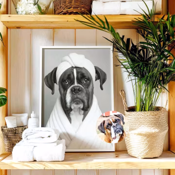 Custom Pet Portrait – Humorous Bathroom Scene, Personalised Dog or Cat Photo Art, Unique Gift for Pet Lovers, Pet Christmas Gift, Pet Owner