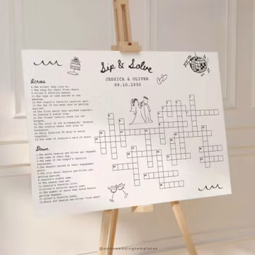 Custom Wedding Crossword Puzzle: Hand Drawn Sip and Solve Game Editable Canva (Printable Template)