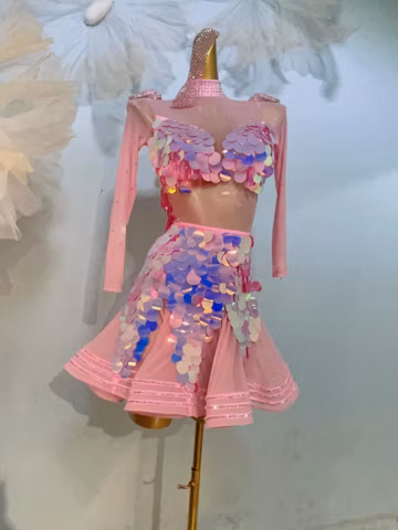Custom Made Latin Dress Women Fringe Dance Competition Professional Costume Chacha Tango Samba Carnival Belly Dance Bodysuit Lyrical Pink