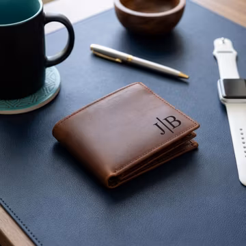 Personalized Leather Wallet Engraved RFID Men Wallet, Custom Fathers Day Bifold Gift for Dad Husband Boyfriend Him Anniversary Birthday Gift