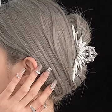 Gothic Hair Claw Clip, Unique Metal Shark Clip for Women, Black Silver Hair Accessory, Large Strong Hold Hair Clip, Alternative Style Gift