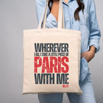 Custom Paris Tote Bag: Romantic Travel Quote, Monogrammed Cotton Canvas