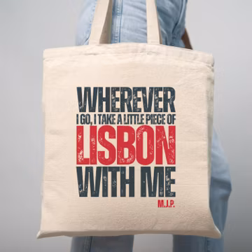 Lisbon Souvenir Tote Bag: Custom Quote, Monogrammed Cotton Canvas