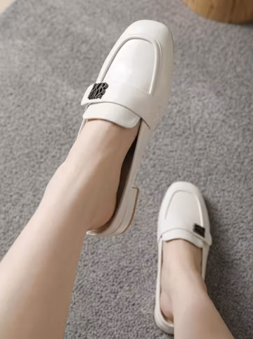 Women’s Vegan Leather Mules, Square Toe Elegant Office Shoes, Stylish Lady Closed Toe Mary Janes, Block Heel Plus Size Slip-on Loafers