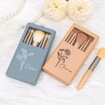 Custom Birth Flower Makeup Brush Set,Cosmetic Brushes Set for Bridesmaid,Travel Makeup Brushes,Birthday Gift for Best Friend,Gift for Girl