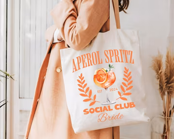 Custom Bridal Aperol Spritz Signature Cocktail Themed Beach Bag For Bridesmaids Favor Wedding Welcome Bag Spritz Bridal Shower Tote Bag Gift