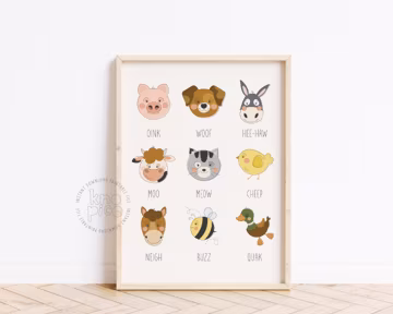Animal Sounds Poster for Toddlers Nursery Prints and Kids Playroom Wall Art | Colorful Kids Room Decor for Bright Nursery or Classroom Decor