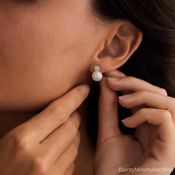 Natural Freshwater Pearl Stud Earrings, Minimalist CZ Diamond Pearl Earrings, Wedding Pearl Jewelry, Bridesmaid Gift, Graduation Gift