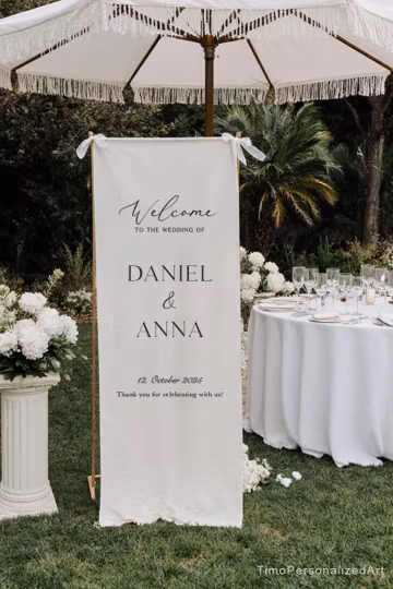 Custom Linen Texture Wedding Sign, Fabric Wedding Sign, Custom Welcome Sign, Linen Texture Banner, Wedding Decoration, Engagement Party Sign