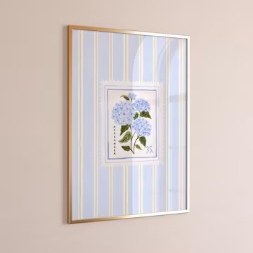 Blue Hydrangea Print, Preppy Dorm Decor, Coastal Floral Wall Art Poster