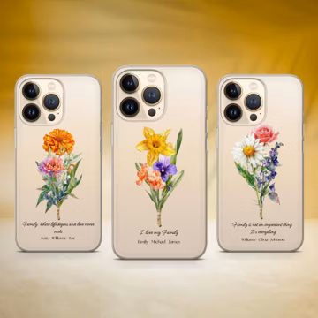 Personalised Family Birth Flower Phone Case Birth Flower Cover Fit for iPhone 17 Pro Max 16 15 14 13 12 13 Samsung S25 S24 S23 FE Huawei P30