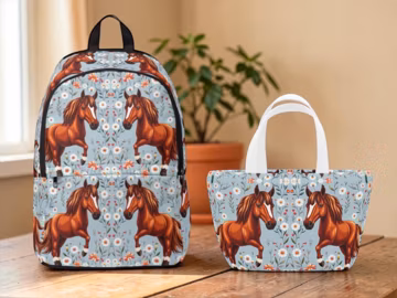 Country Horse Lunch Bag, Insulated Cooler Tote, Matching Backpack Lunchbox Set Personalized Name