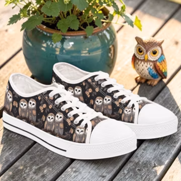 Celestial Barn Owl Sneakers, Woodland Night Bird Canvas Shoes, Dark Cottagecore Low Top Shoes, Owl Lover Gift