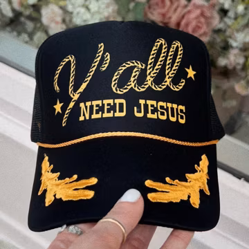 Country Christian Trucker Hat Western Y'all Hat for Christian Gift Idea for Girl Faith Based Hat for Church Mom Group Cute Jesus Rope Hat