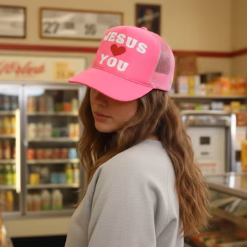 Custom Christian Trucker Hat Jesus Loves You Puff Vinyl Heart Hat for Women Teens Moms Christian Gift Idea Cute Retro Style