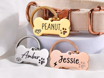Personalized Bone Dog ID Tag, Engraved Stainless Steel Pet Name Collar Tag