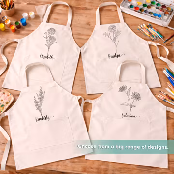 Minimalist Birth Flower Apron, Personalized Name Floral Apron, Custom Botanical Kitchen Gift