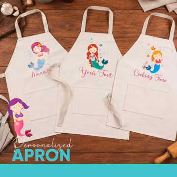 Personalized Mermaid Apron, Custom Name Cooking Apron, Mermaid Baking Kitchen Apron