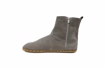 Men's Nubuck Gray Barefoot Handmade Zipped Ankle Boots - Zero Drop Sole Ankle Boots - Wide Toe Box Booties - Genuine Leather Short Boots
