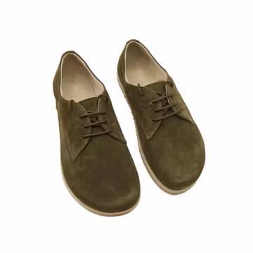 Women's Suede Barefoot Oxford Shoes: Green Wide Toe, Zero Drop