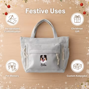 Custom Pet Portrait Canvas Tote Bag: Embroidered Dog Mom Bag,xmas pet lover gift,Embroidered pet bag, personalized gift