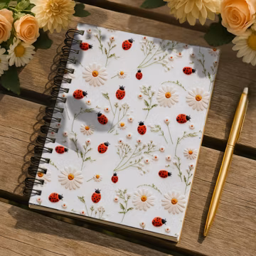Ladybug Daisy Pattern Spiral Notebook | Spring Floral Ruled Journal