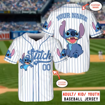Custom Disney Lilo and Stitch Baseball Jersey, Personalized Stitch Shirt, Disney Birthday Gift, Cute Baseball Fan Outfit for Kids