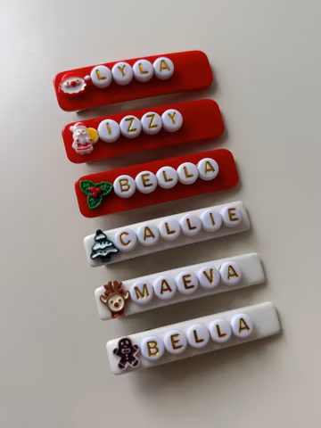 Christmas Personalised Hair Clip, Santa Rudolph Christmas Tree Gingerbread Man Holly Kids Stocking Filler Christmas Eve Box Secret Santa