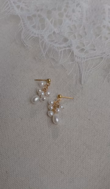 Cluster Pearl Earrings 14k Gold Filled Dainty Bridal Earrings Simple Minimalist Pearl Earrings Sterling Silver Bridesmaid Earrings Bride Gol