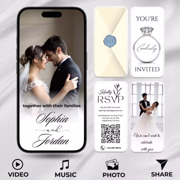 Animated Video Wedding Invitation: Elegant Minimalist Design (Canva Template, Digital Download, Music Integration)