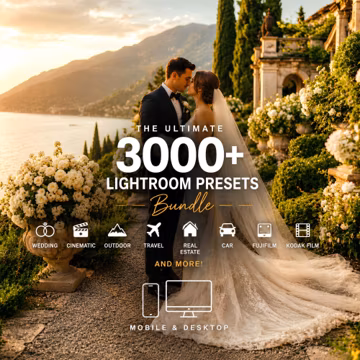 3000+ Lightroom Presets Bundle, Wedding, Cinematic, Film Look, Kodak, Fujifilm, Travel, Real Estate, Car, Mobile & Desktop
