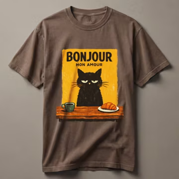 Bonjour Mon Amour Cat Meme Comfort Colors Tee, Funny French Black Cat Shirt