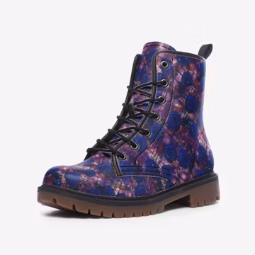 Blue Floral Boots Flower Boots Retro Floral Boots Floral Unisex Combat Boots Vegan Leather Boots