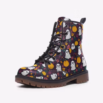 Halloween Boots Ghost Pumpkin Combat Boots Unisex Casual Leather Lightweight Combat Boots