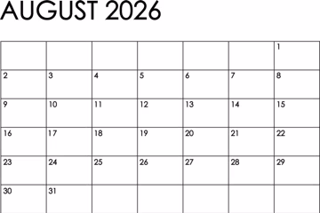 Printable August 2026 Calendar | Big Blocks Planner ( pdf , svg , ai , jpg , png , eps , dxf )
