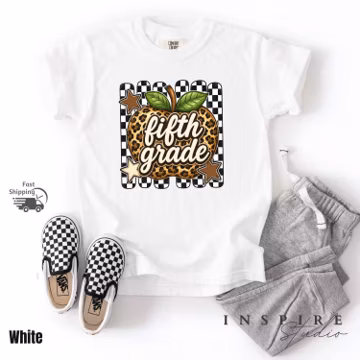 Fifth Grade Leopard Apple Youth T-Shirt, Comfort Colors Back to School Kids Shirt, KCC027