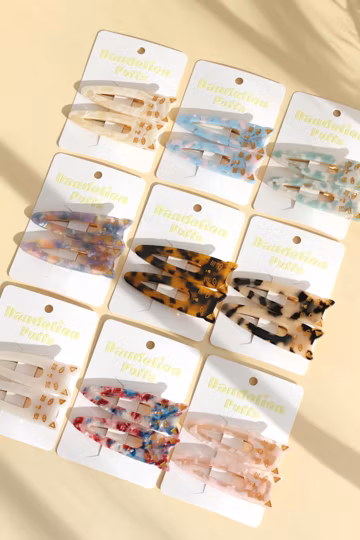 Cat Face Acetate Hair Clips, Gold Detail Set of 2