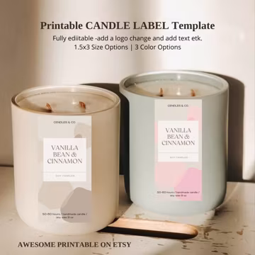 Modern Candle Label Template: Vertical Slim Design (Canva, 1.5x3, PDF)