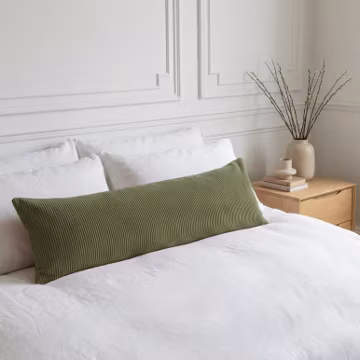 Olive Green Corduroy Oversized Bed Pillow Cover, Long Body Lumbar Cushion Case, Bedroom Decor