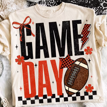 Retro Game Day PNG, Football Season PNG, Red and Black PNG, Game day shirt, Distressed Touchdown Sport Mom Trendy Touchdown Shirt Design