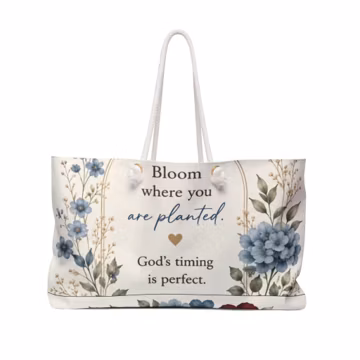 Bloom Where You Are Planted floral Weekender bag | inspirational scripture tote