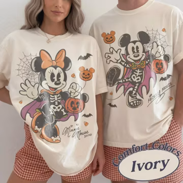 Comfort Colors® Retro Mickey Minnie Halloween Couple Shirts, Mickey Halloween Shirt, Spooky Season Tee, Disney Halloween Matching Shirts