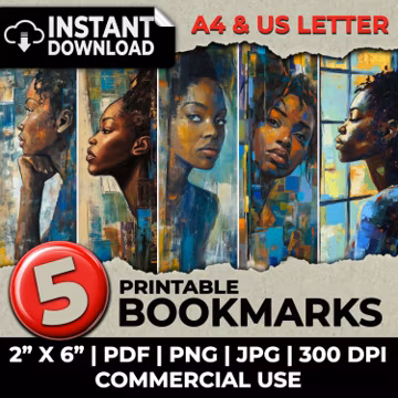 Beauty Black Woman African American Bookmarks Bookmark Sublimation Whimsical Ephemera Printable Bookmarks Set Junk Journal Scrapbooking
