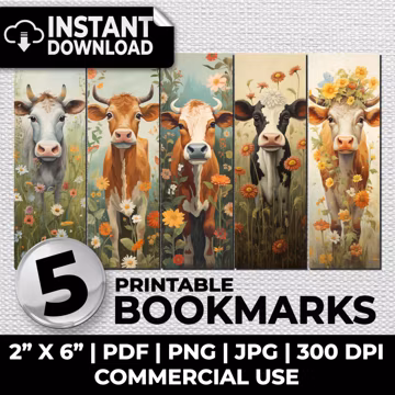 Cow bookmarks, cows, sublimation, whimsical, bookmarks, ephemera printable bookmarks set, romantic tags, journal pages, digital download